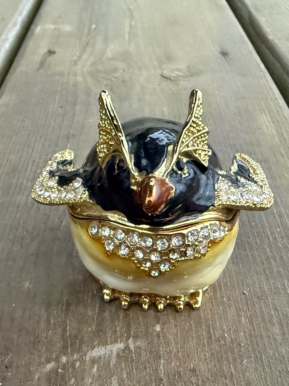Bejewelled Enamel Rockhopper Penguin Hinged Trinket Box